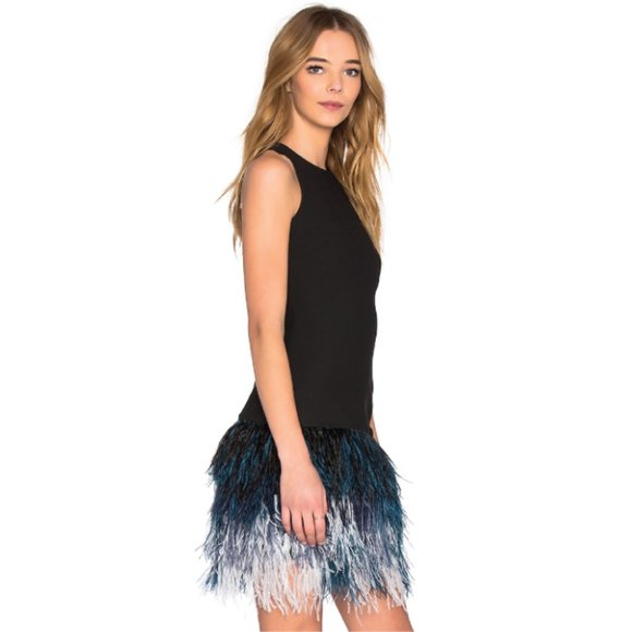 Designer Ostrich Feather Short Black/Blue Ombre Dress Size 4 MSRP $565 - Picture 4 of 8